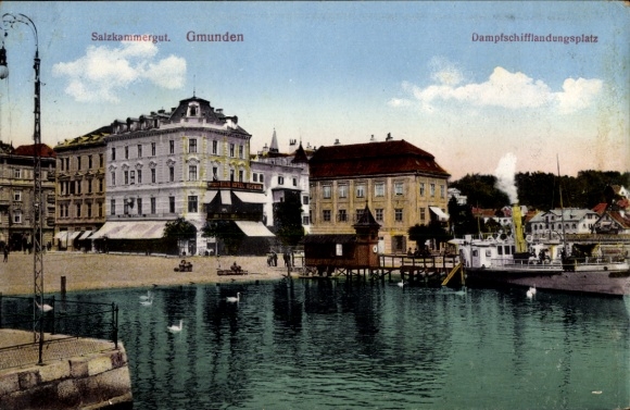 KP Gmunden am Traunsee Salzkammergut Górna Austria, miejsce lądowania parowca