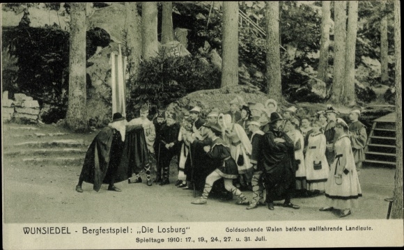 Postcard Wunsiedel in the valley of the Röslau Upper Franconia, mountain festival Die Losburg, gold prospectors