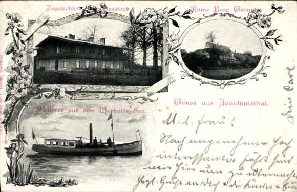 Postcard Joachimsthal in the Uckermark, Usstock hunting lodge, Grime castle ruins, Pamper on Werbellin Lake