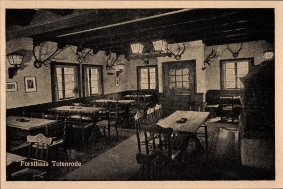 PC Altenbrak Thale in the Harz, forester's lodge Totenrode, interior view, antlers