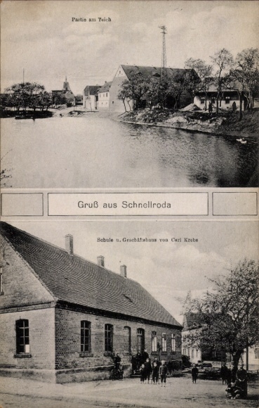Ak Schnellroda Steigra in Saalekreis, vijver, school, bedrijfsgebouw door Carl Krebs