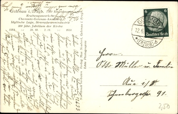 Postcard Gelenau in the Erzgebirge of Saxony, view of the church with the church school