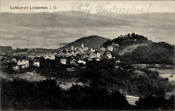 Postcard Lindenfels in the Odenwald, climatic health resort Lindenfels i. O., mountain landscape, architecture