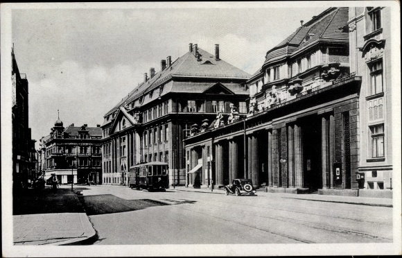 Postcard Ostrava Moravia Ostrava region Moravian Silesia, Bahnhofstrasse,tram