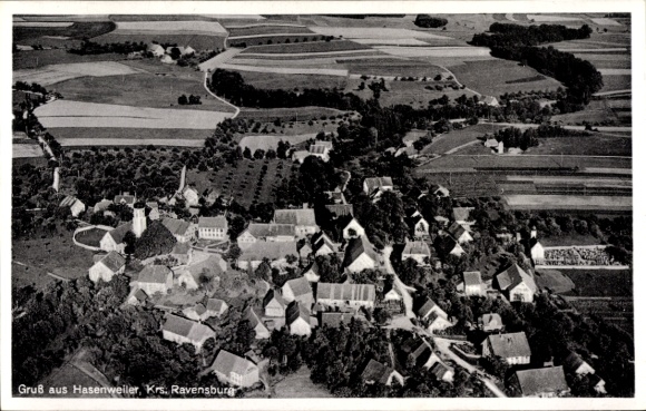 Postcard Hasenweiler Kr. Ravensburg, aerial photograph