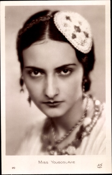 Postcard Miss Yougoslavie, beauty queen, portrait, headdress