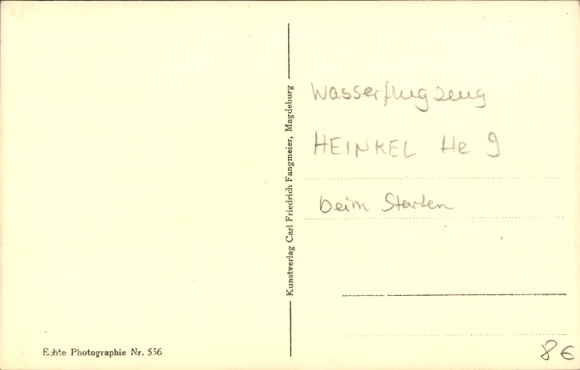 Postcard Heinkel He 9 seaplane taking off