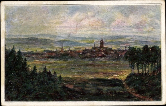Künstler Ak Falkenstein im Vogtland Sachsen, Am Abend, Blick von Beerheide