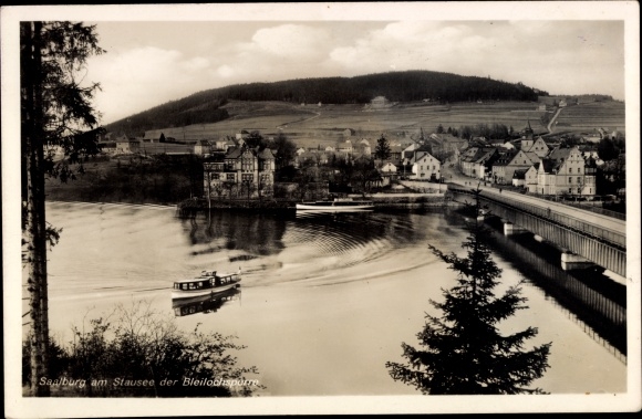 Postcard Saalburg Ebersdorf in Thuringia, reservoir of the lead hole barrier