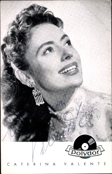 Postcard actress and singer Caterina Valente, Polydor records, portrait, autograph