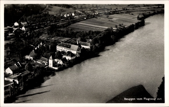 Ak Beuggen Rheinfelden in Baden, Luftaufnahme von  Flussansicht, Landschaft, Bauten