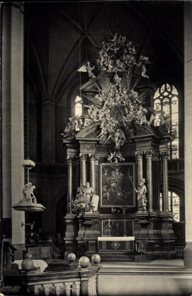 Postcard Schneeberg in the Ore Mountains, altar of St. Wolfgang's Church