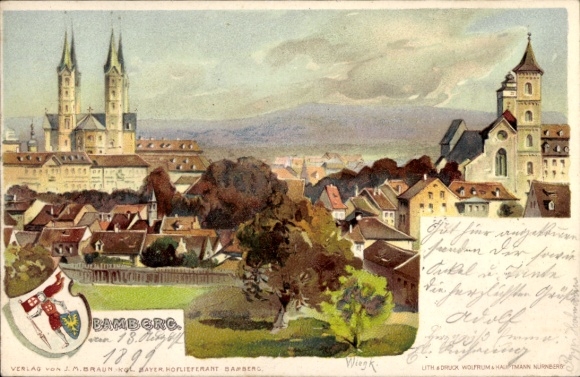 Postcard Bamberg in Upper Franconia, view of Bamberg