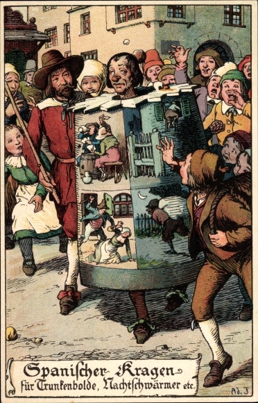 Artist Chromo-Litho Jodolfi, Spanish collar for drunkards and night owls