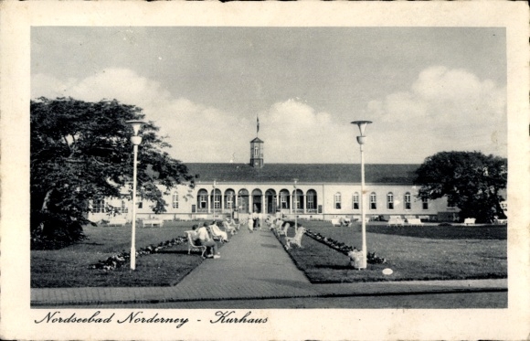 Postcard Nordseebad Norderney Ostfriesland, Kurhaus, Nordseebad Park with flower beds
