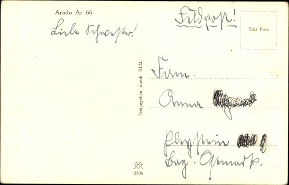 Postcard German Air Force, Arado Ar 66, school biplane, D-IVNE