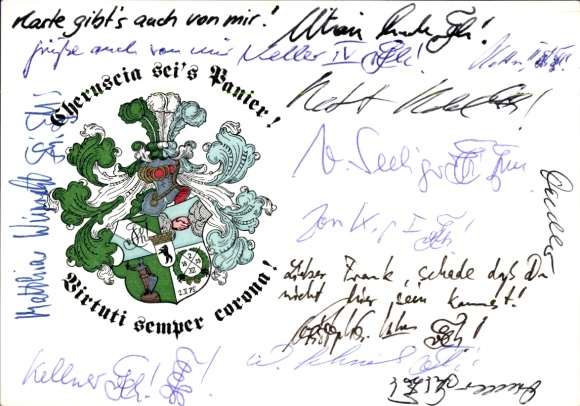 Studentika Postcard Berlin, Corps Cheruscia in the WSC, Ringstraße 89, coat of arms