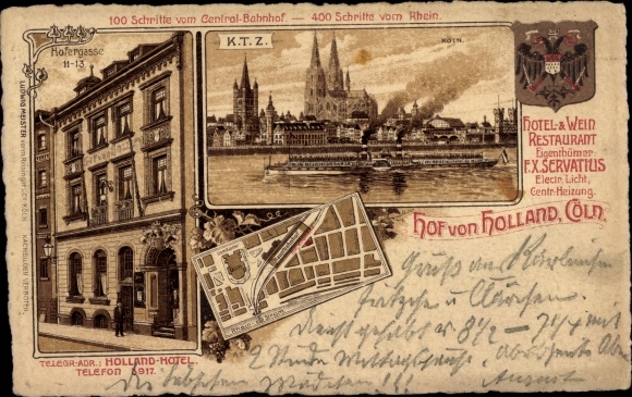 Plan miasta herb lito Kolonia nad Renem, Hotel Hof von Holland, Hofergasse 11