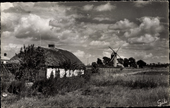 Postcard Pays de Monts Vendée, Bourrine and Moulin