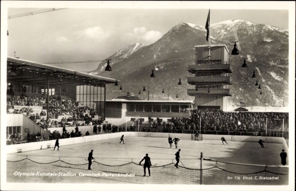 Postcard Garmisch Partenkirchen in Upper Bavaria, Olympic artificial ice stadium, ice hockey