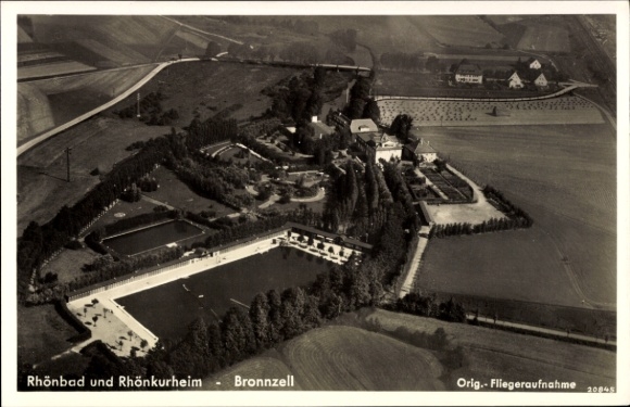 Postcard Bronnzell Fulda in Hesse, aerial view of Rhönbad and Rhönkurheim Bronnzell, swimming pool, Gar