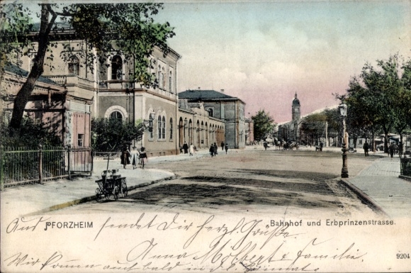 Ak Goldstadt Pforzheim im Schwarzwald, Bahnhof, Erbprinzenstraße