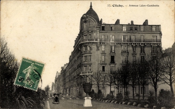 PC Clichy Hauts de Seine, Avenue Léon-Gambetta, residential building, postmark, stamp