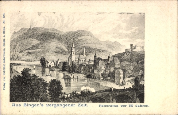 Postcard Bingen am Rhein, panorama of Bingen, river landscape, architecture