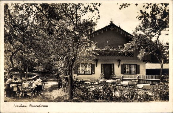 Ansichtkaart Rinnenbrunn Neuhaus an der Pegnitz in de regio Neurenberg in Beieren, kavel bij het boswachtershuis, tuin