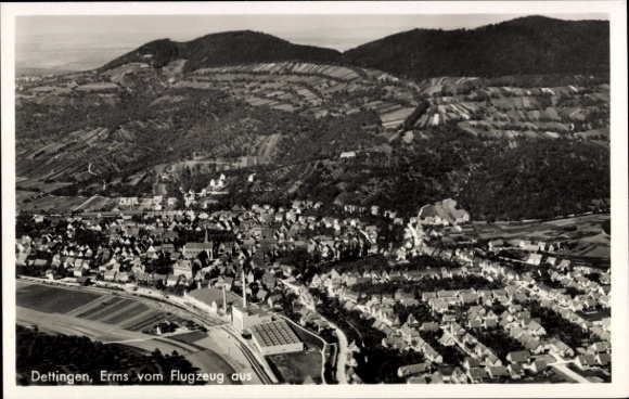 Postcard Dettingen an der Erms, aerial photograph