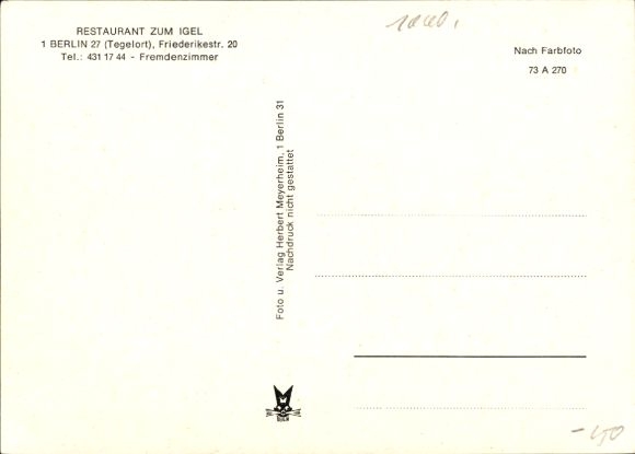 Postcard Berlin Reinickendorf Konradshöhe Tegelort, Restaurant zum Igel