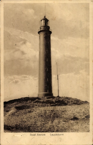 Postcard Island Amrum North Frisia, lighthouse on the island of Amrum, historical picture