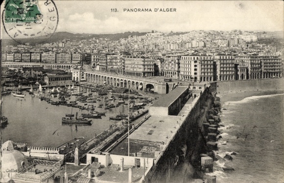 Ak Algier Alger Algerien, Panorama von  Hafen, Stadtansicht, Boote,  Gebäude