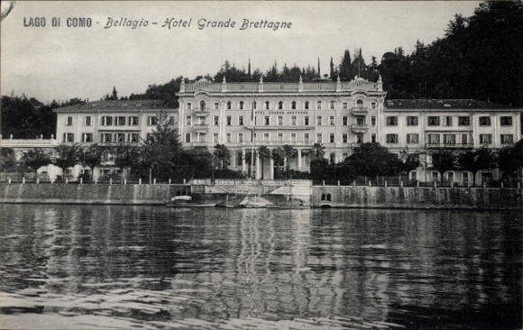 Ak Bellagio Lago di Como Lombardia, Hotel Grande Brettagne, Lago di Como, Wasseransicht, Bergkuli