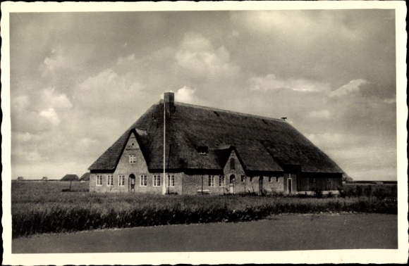 Postcard Tümlauer Koog Nordfriesland, residential building, thatched roof
