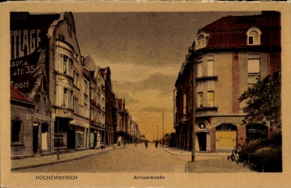 KP Hochemmerich Duisburg w Zagłębiu Ruhry, Atroperstraße, widok na ulicę, sklepy, ludzie