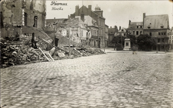 foto Ak Péronne Somme, kerk, ruïnes