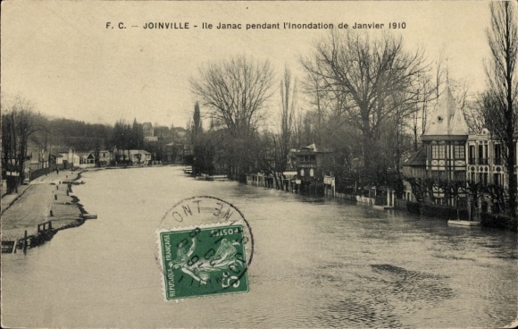 Postcard Joinville Val de Marne, Ile Janac, flood January 1910