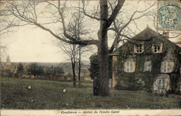 Ak Coubron Seine Saint Denis, Atelier du Peintre Corot, Waldlandschaft,  Gebäude