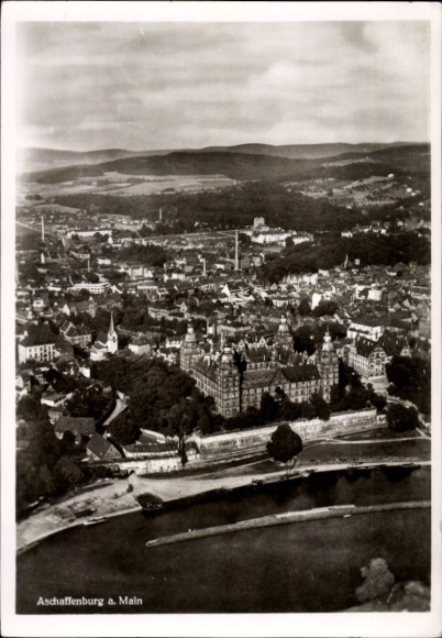 Postcard Aschaffenburg in Lower Franconia, aerial photograph
