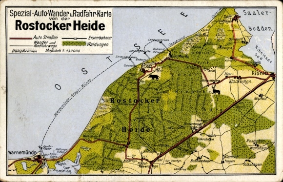 Maps Postcard Rostock, Rostock Heath, Graal Müritz, Warnemünde, Ribnitz, Saaler Bodden