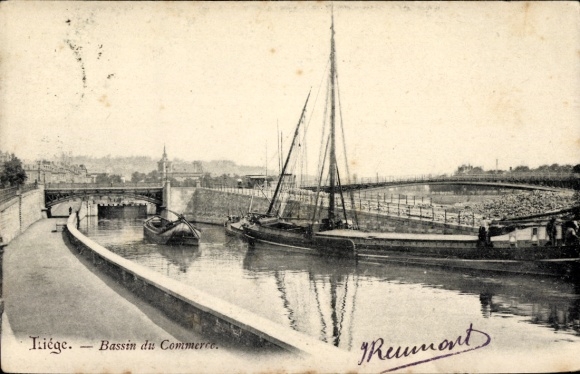 Postcard Liège Liège Wallonia, Bassin du Commerce, boats, waterway, Reumont
