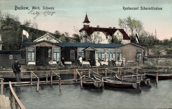 Ak Buckow in der Märkischen Schweiz, Restaurant Schermützelsee