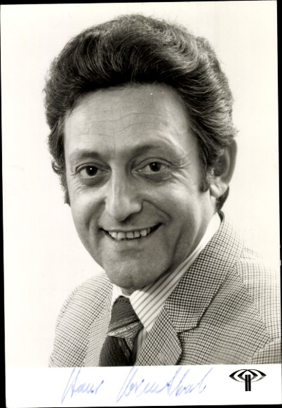 Postcard director, actor and presenter Hans Rosenthal, portrait, autograph, suit, tie