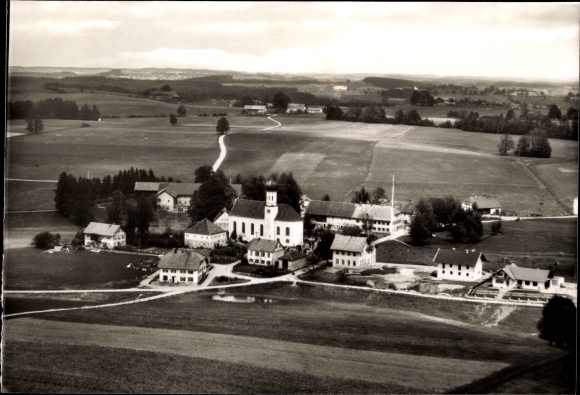 Postcard forest in the Franconian Forest, restaurant Bayr. Hiasl, aerial view