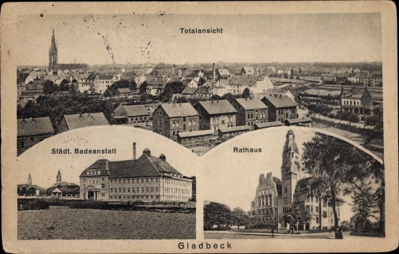 PC Gladbeck in the Ruhr area, town hall, total view, municipal bathing establishment