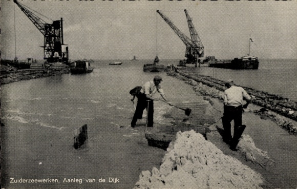 Ak Niederlande, Zuiderzeewerken, Aanleg van de Dijk