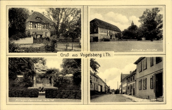 Vogelsberg Memorial in Thuringia, Lange Straße, school, church, parish, war memorial