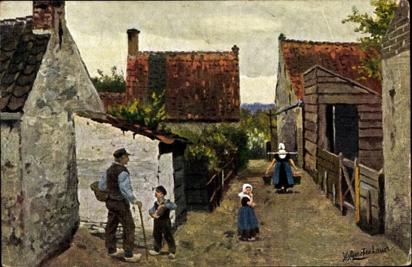 Artist Postcard Gerstenhauer, J., G., Dutch village motif, water carrier