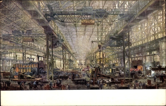 Kunstenaar Ak Essen in het Ruhrgebied, gietstaalfabriek, staalgieterij, Martinwerk, Krupp AG